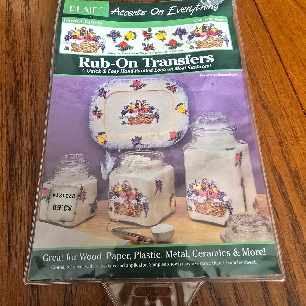 Vintage 1994 Plaid Accents On Everything Rub-On Transfers Fruit Basket 57061